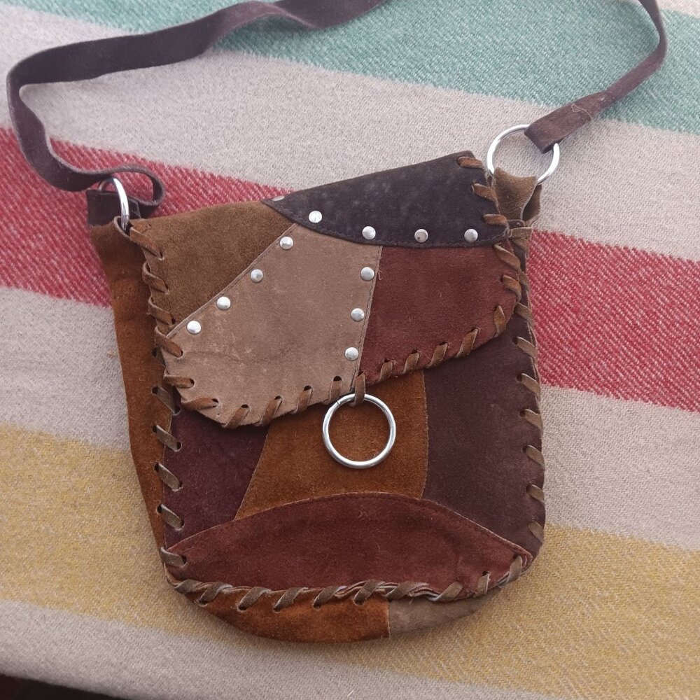Vintage Boho Crossbody Hippy Bag Purse Handmade Suede Patchwork Mad In Spain